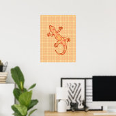 Tribale batik Gecko - koraal en licht sinaasappel Poster (Thuiskantoor)