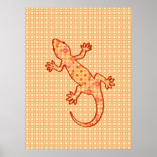Tribale batik Gecko - koraal en licht sinaasappel Poster
