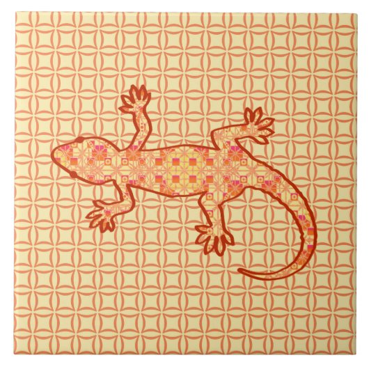 Tribale batik Gecko - koraal en licht sinaasappel Tegeltje (Voorkant)