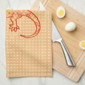 Tribale batik Gecko - koraal en licht sinaasappel Theedoek (Quarter Fold)