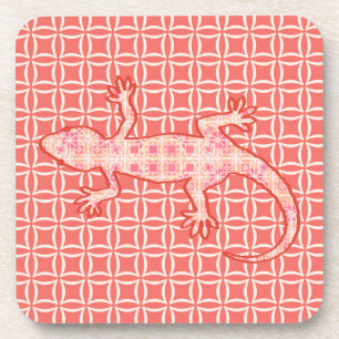Tribale batik Gecko - koraalroze en room Drankjes Onderzetter