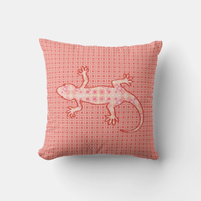 Tribale batik Gecko - koraalroze en room Kussen (Voorkant)