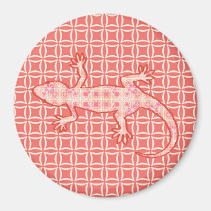 Tribale batik Gecko - koraalroze en room Magneet