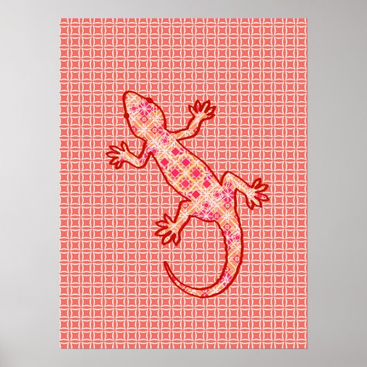 Tribale batik Gecko - koraalroze en room Poster (Voorkant)