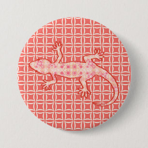 Tribale batik Gecko - koraalroze en room Ronde Button 7,6 Cm
