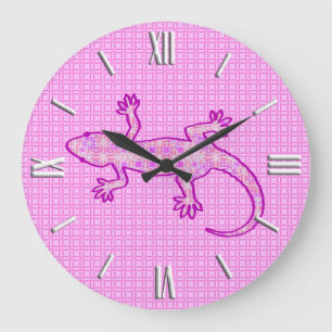 Tribale batik Gecko - orchid en shell roze Grote Klok