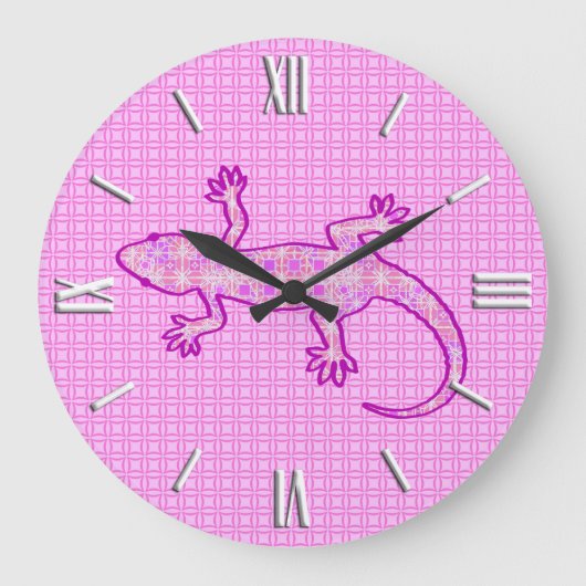 Tribale batik Gecko - orchid en shell roze Grote Klok (Voorkant)