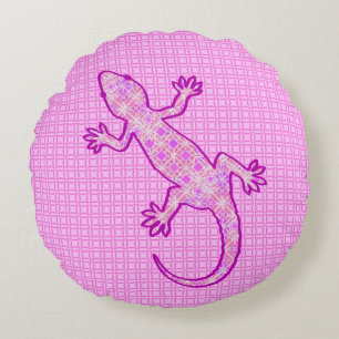 Tribale batik Gecko - orchid en shell roze Rond Kussen