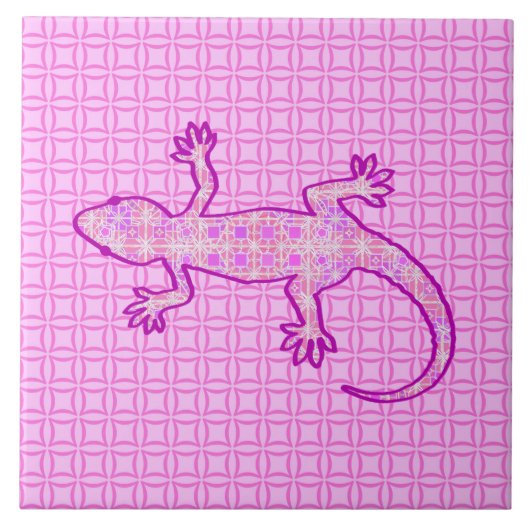 Tribale batik Gecko - orchid en shell roze Tegeltje (Voorkant)