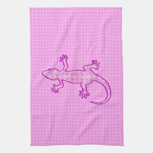 Tribale batik Gecko - orchid en shell roze Theedoek (Verticaal)