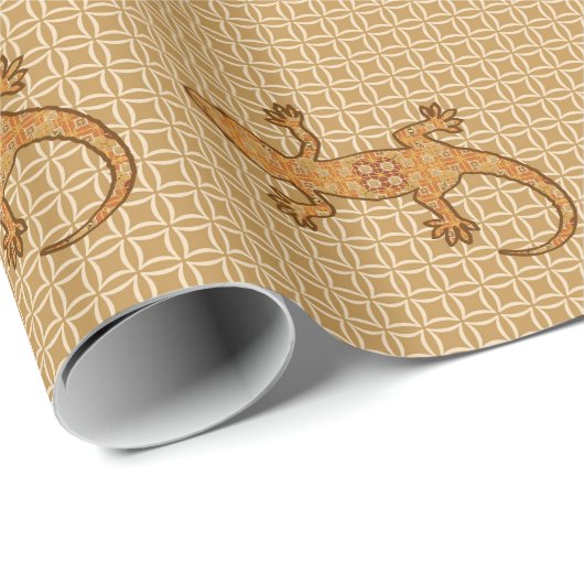 Tribale batik Gecko - roest, ambergeel en geelbrui Cadeaupapier (Rol Hoek)