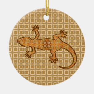 Tribale batik Gecko - roest, ambergeel en geelbrui Keramisch Ornament