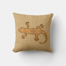 Tribale batik Gecko - roest, ambergeel en geelbrui Kussen