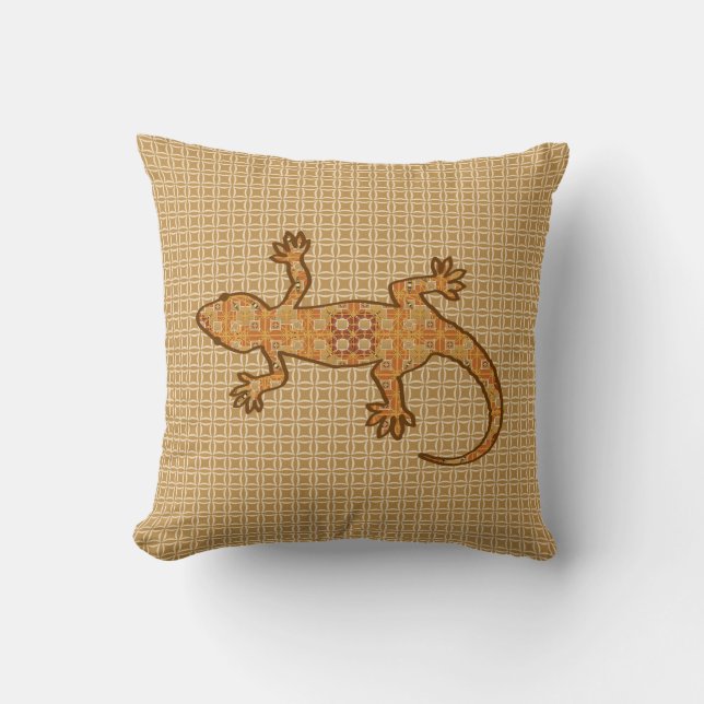 Tribale batik Gecko - roest, ambergeel en geelbrui Kussen (Voorkant)