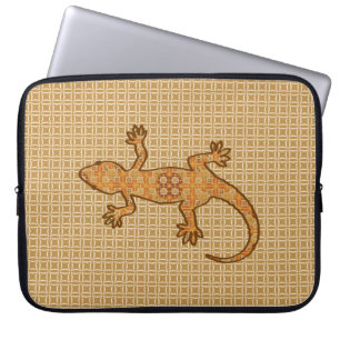 Tribale batik Gecko - roest, ambergeel en geelbrui Laptop Sleeve