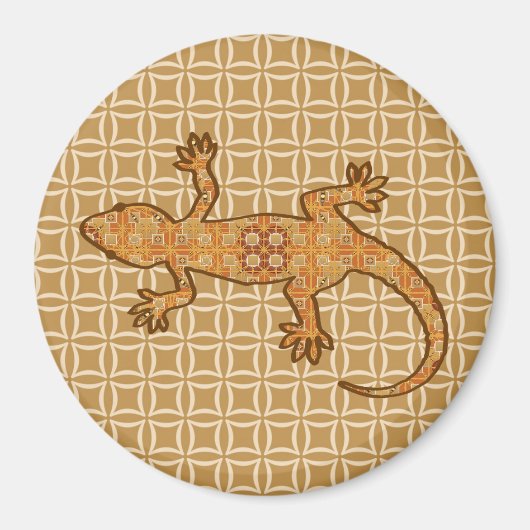 Tribale batik Gecko - roest, ambergeel en geelbrui Magneet (Voorkant)