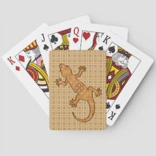 Tribale batik Gecko - roest, ambergeel en geelbrui Pokerkaarten