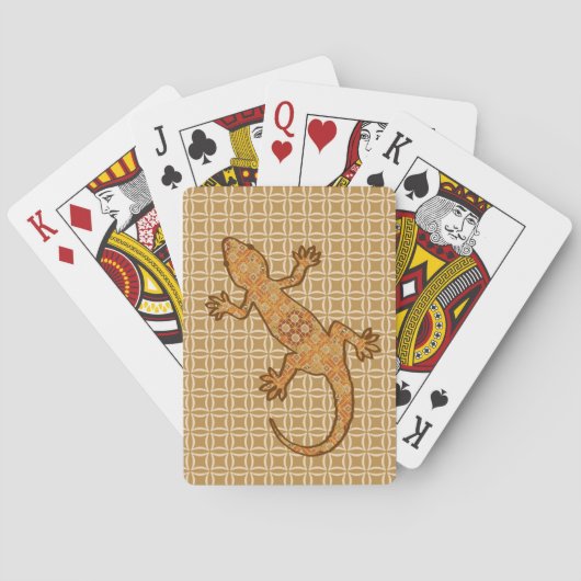 Tribale batik Gecko - roest, ambergeel en geelbrui Pokerkaarten (Achterkant)