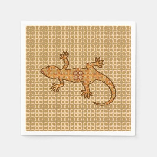Tribale batik Gecko - roest, ambergeel en geelbrui Servetten (Voorkant)