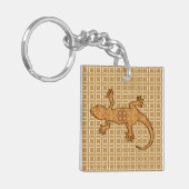Tribale batik Gecko - roest, ambergeel en geelbrui Sleutelhanger (Voorkant Links)