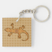 Tribale batik Gecko - roest, ambergeel en geelbrui Sleutelhanger (Achterkant)