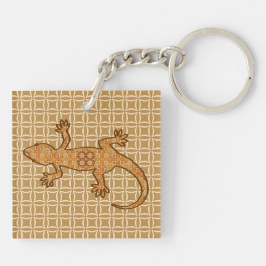 Tribale batik Gecko - roest, ambergeel en geelbrui Sleutelhanger (Achterkant)