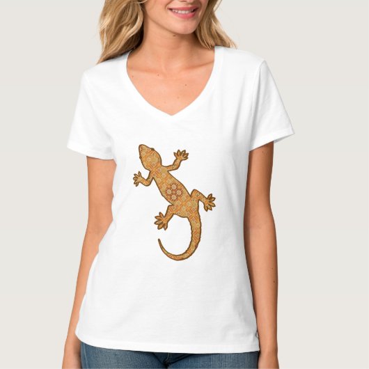 Tribale batik Gecko - roest, ambergeel en geelbrui T-shirt (Voorkant)