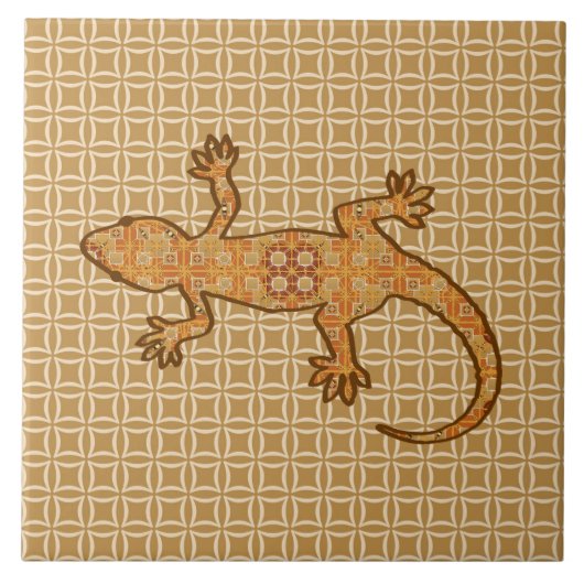 Tribale batik Gecko - roest, ambergeel en geelbrui Tegeltje (Voorkant)