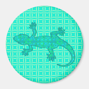 Tribale batik Gecko - turquoise / pauock Magneet