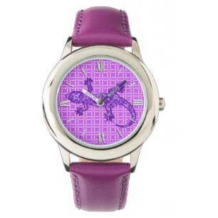 Tribale batik Gecko - violet en amethisch paars Horloge