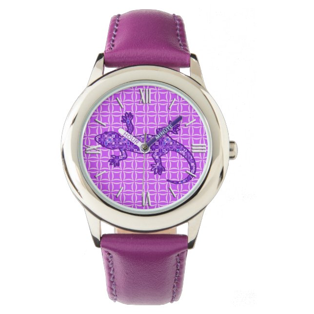Tribale batik Gecko - violet en amethisch paars Horloge (Voorkant)