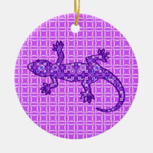 Tribale batik Gecko - violet en amethisch paars Keramisch Ornament