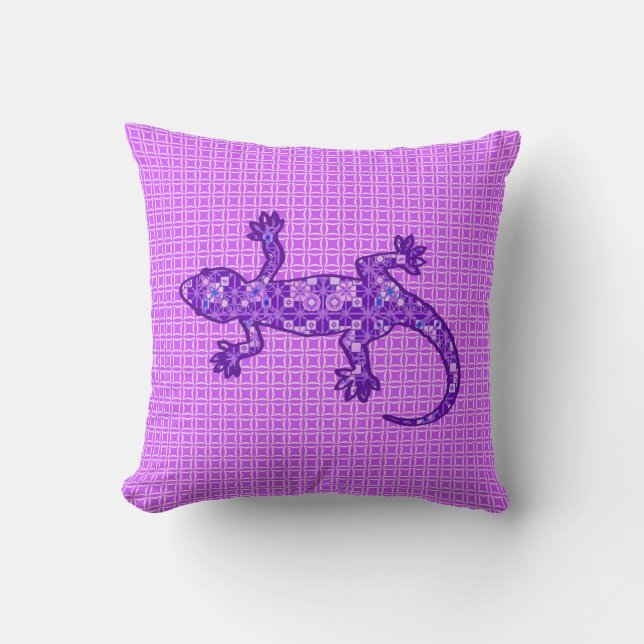 Tribale batik Gecko - violet en amethisch paars Kussen (Voorkant)