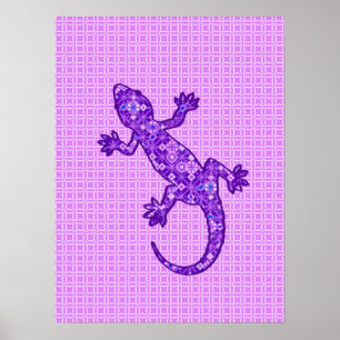 Tribale batik Gecko - violet en amethisch paars Poster