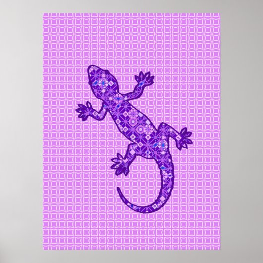 Tribale batik Gecko - violet en amethisch paars Poster (Voorkant)