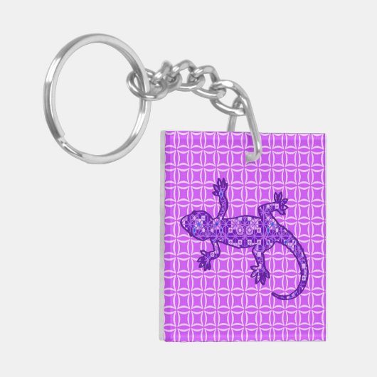 Tribale batik Gecko - violet en amethisch paars Sleutelhanger (Voorkant Links)