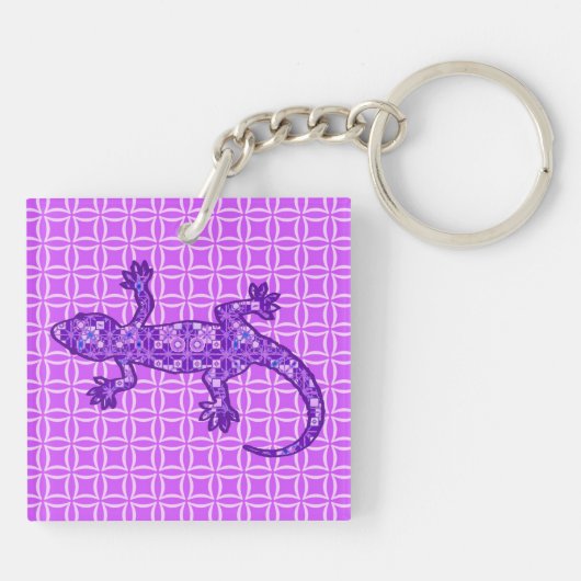 Tribale batik Gecko - violet en amethisch paars Sleutelhanger (Achterkant)