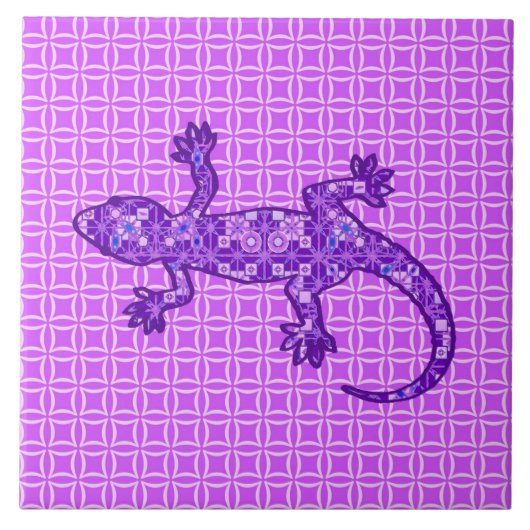 Tribale batik Gecko - violet en amethisch paars Tegeltje (Voorkant)
