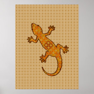 Tribale batik Gekko - roest, ambergeel en geelbrui Poster