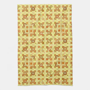 Tribale batik - goudgeel, bruin en geelbruin theedoek