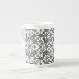 Tribale batik - grijs/grijs, zwart/wit porselein kop