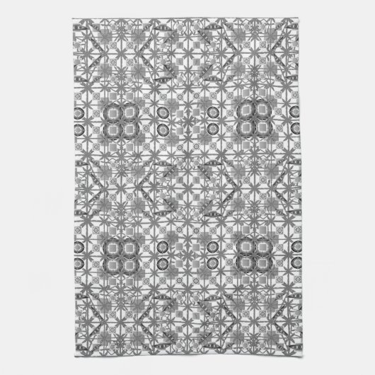 Tribale batik - grijs/grijs, zwart/wit theedoek (Verticaal)