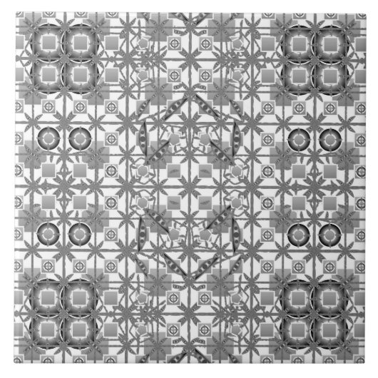 Tribale Batik - grijs, zwart en wit Tegeltje (Voorkant)