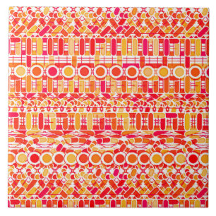 Tribale batik - koraal oranje en koraalroze tegeltje