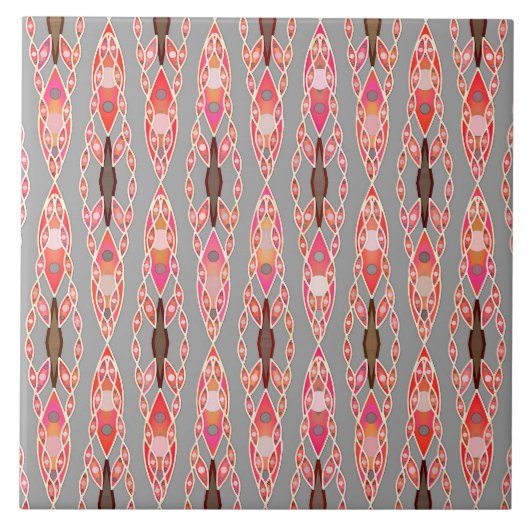 Tribale batik - Koraalroze en zilver grijs Tegeltje (Voorkant)