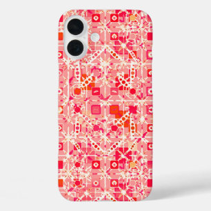 Tribale batik - koraalroze, koraal sinaasappel en  iPhone 16 plus hoesje
