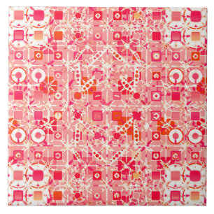 Tribale batik - koraalroze, koraal sinaasappel en tegeltje