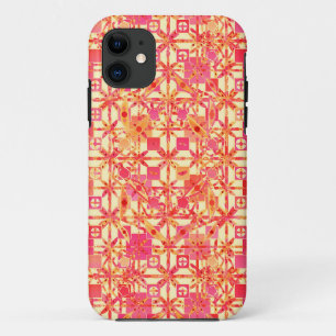 Tribale batik - oranje, koraalroze en fuchsie iPhone 11 hoesje