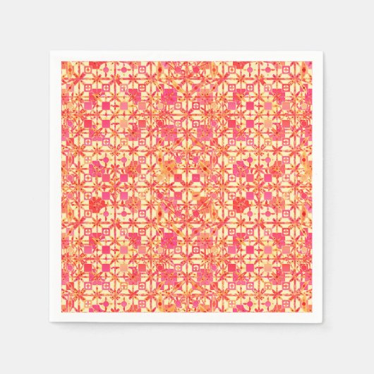 Tribale batik - oranje, koraalroze en fuchsie servetten (Voorkant)