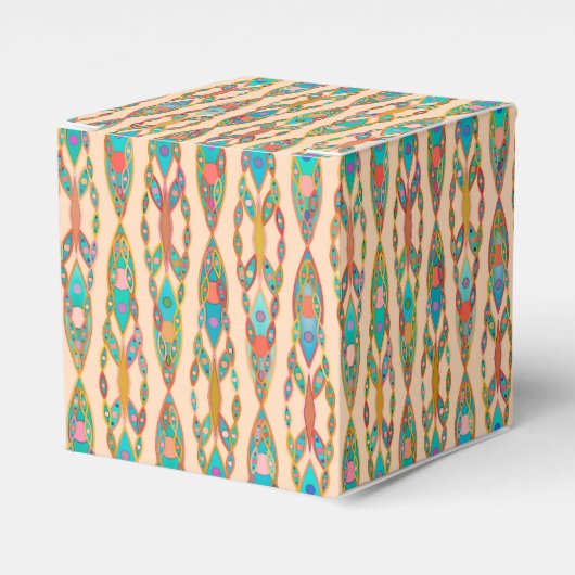 Tribale batik - Perzikroze en Turquoise Bedankdoosjes (Voorkant Zijde)